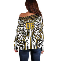 Custom Aotearoa Taranaki Off Shoulder Sweater Maori Tribal Pattern Mix Poutama