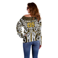 Custom Aotearoa Taranaki Off Shoulder Sweater Maori Tribal Pattern Mix Poutama