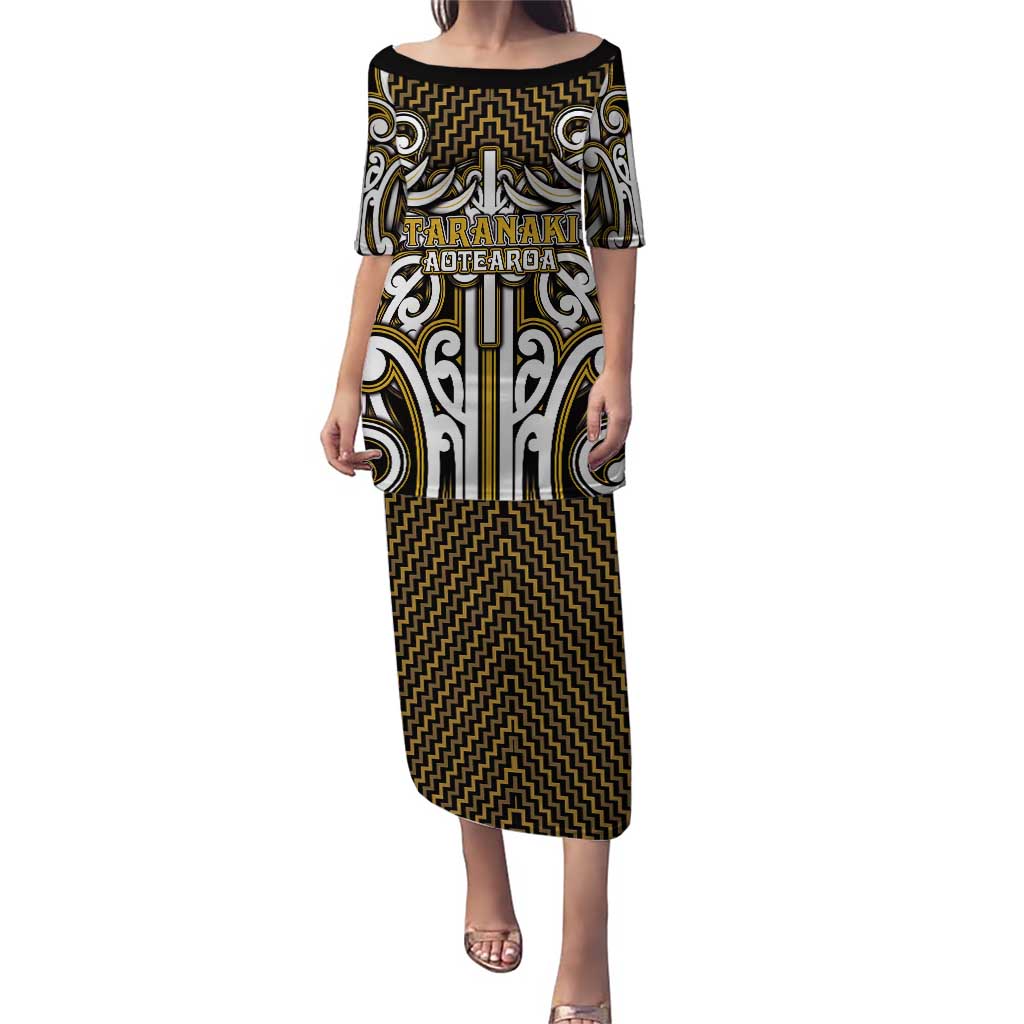Custom Aotearoa Taranaki Puletasi Maori Tribal Pattern Mix Poutama LT05 Long Dress Yellow - Polynesian Pride