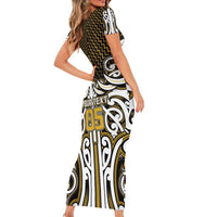 Custom Aotearoa Taranaki Short Sleeve Bodycon Dress Maori Tribal Pattern Mix Poutama