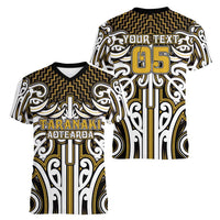 Custom Aotearoa Taranaki Women V-Neck T-Shirt Maori Tribal Pattern Mix Poutama