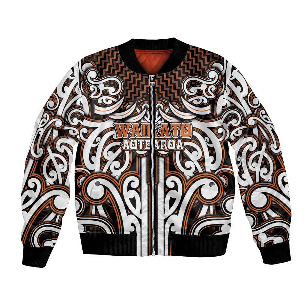 Custom Aotearoa Waikato Bomber Jacket Maori Tribal Pattern Mix Poutama