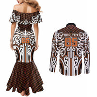 Custom Aotearoa Waikato Couples Matching Mermaid Dress and Long Sleeve Button Shirt Maori Tribal Pattern Mix Poutama LT05 - Polynesian Pride