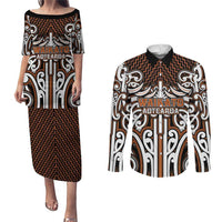 Custom Aotearoa Waikato Couples Matching Puletasi and Long Sleeve Button Shirt Maori Tribal Pattern Mix Poutama
