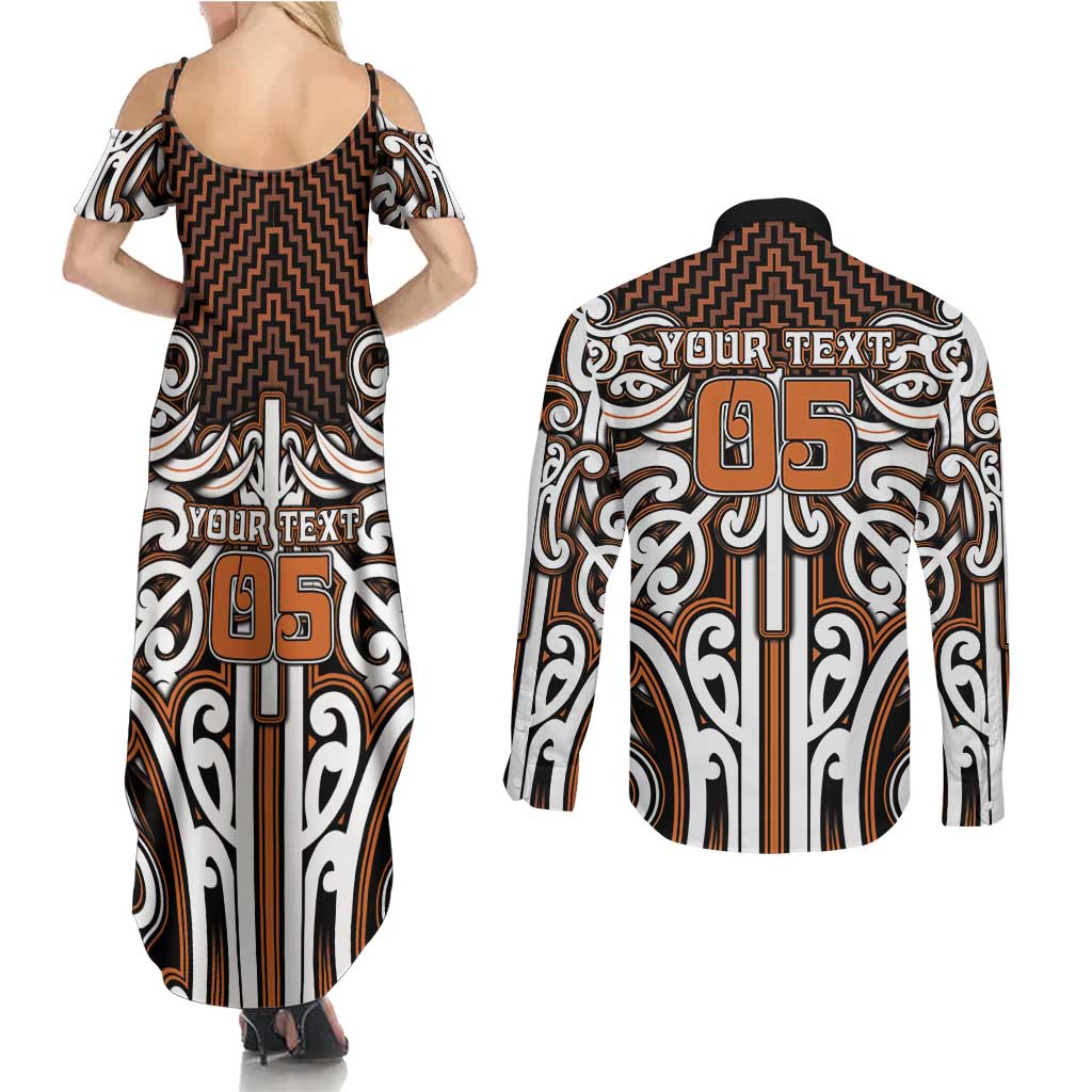 Custom Aotearoa Waikato Couples Matching Summer Maxi Dress and Long Sleeve Button Shirt Maori Tribal Pattern Mix Poutama LT05 - Polynesian Pride