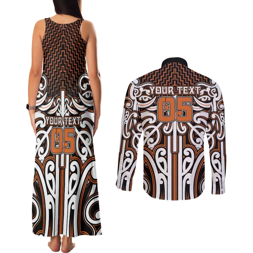 Custom Aotearoa Waikato Couples Matching Tank Maxi Dress and Long Sleeve Button Shirt Maori Tribal Pattern Mix Poutama LT05 - Polynesian Pride
