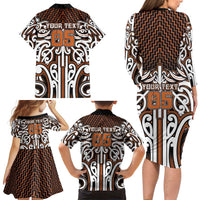Custom Aotearoa Waikato Family Matching Long Sleeve Bodycon Dress and Hawaiian Shirt Maori Tribal Pattern Mix Poutama LT05 - Polynesian Pride