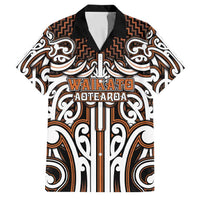 Custom Aotearoa Waikato Family Matching Long Sleeve Bodycon Dress and Hawaiian Shirt Maori Tribal Pattern Mix Poutama LT05 Dad's Shirt - Short Sleeve Orange - Polynesian Pride