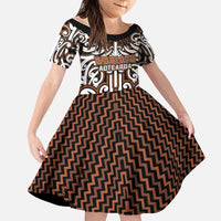 Custom Aotearoa Waikato Family Matching Mermaid Dress and Hawaiian Shirt Maori Tribal Pattern Mix Poutama LT05 Daughter's Dress Orange - Polynesian Pride