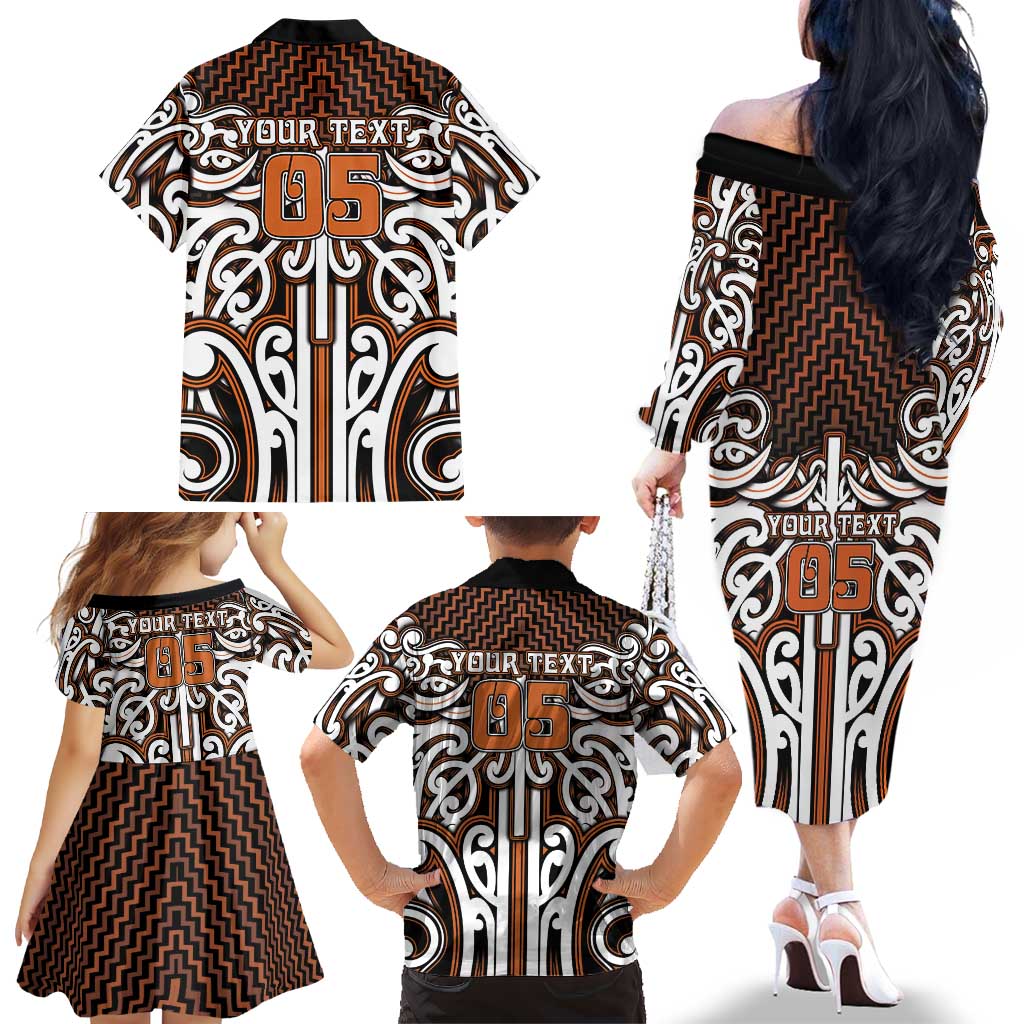 Custom Aotearoa Waikato Family Matching Off The Shoulder Long Sleeve Dress and Hawaiian Shirt Maori Tribal Pattern Mix Poutama LT05 - Polynesian Pride