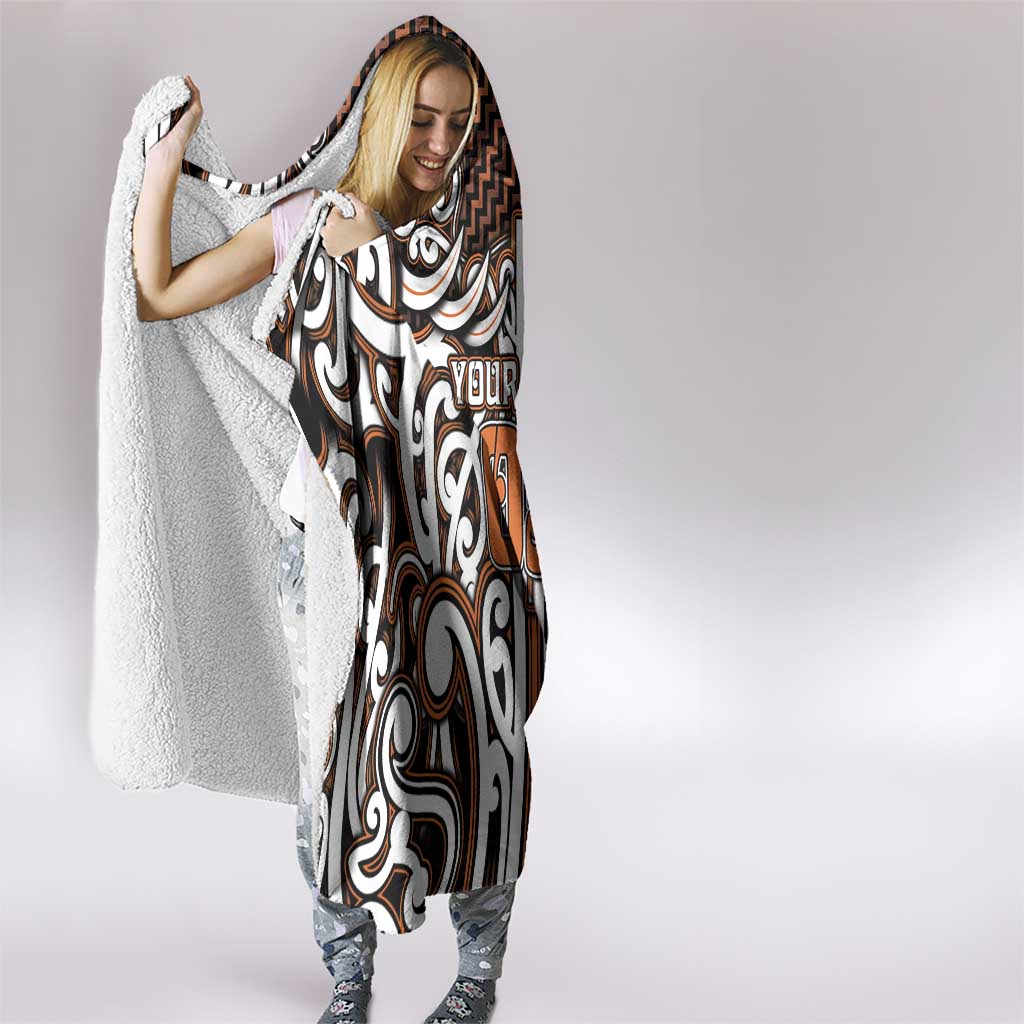 Custom Aotearoa Waikato Hooded Blanket Maori Tribal Pattern Mix Poutama