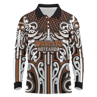 Custom Aotearoa Waikato Long Sleeve Polo Shirt Maori Tribal Pattern Mix Poutama LT05 Orange - Polynesian Pride