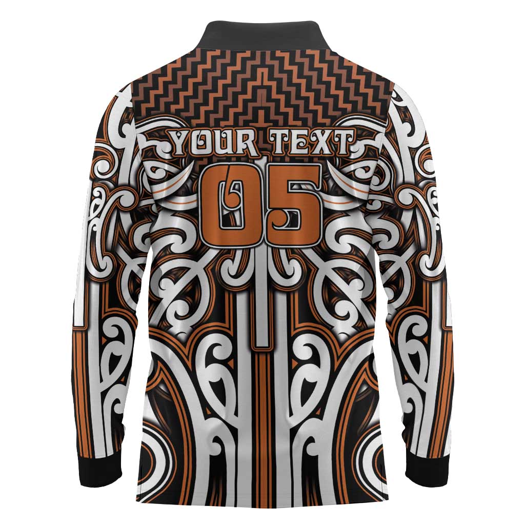 Custom Aotearoa Waikato Long Sleeve Polo Shirt Maori Tribal Pattern Mix Poutama LT05 - Polynesian Pride