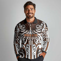 Custom Aotearoa Waikato Long Sleeve Polo Shirt Maori Tribal Pattern Mix Poutama LT05 - Polynesian Pride