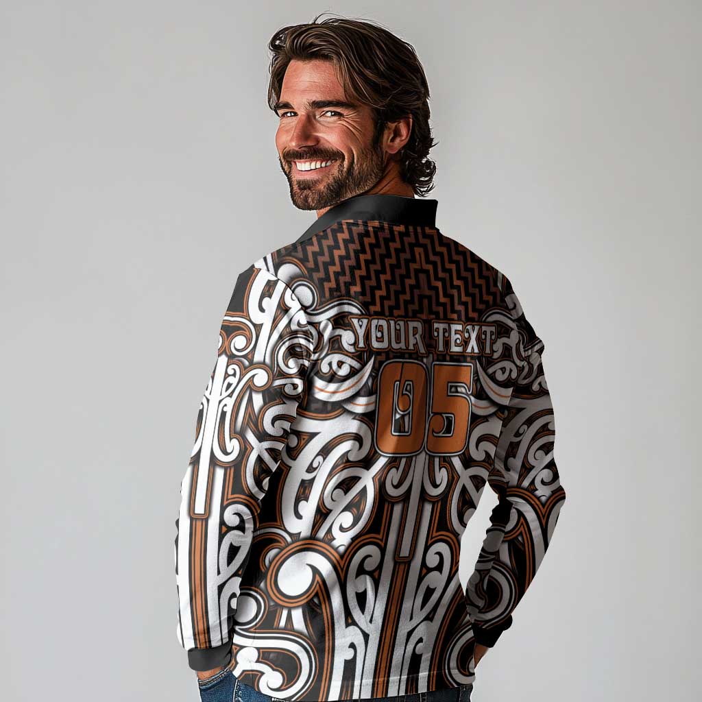 Custom Aotearoa Waikato Long Sleeve Polo Shirt Maori Tribal Pattern Mix Poutama LT05 - Polynesian Pride
