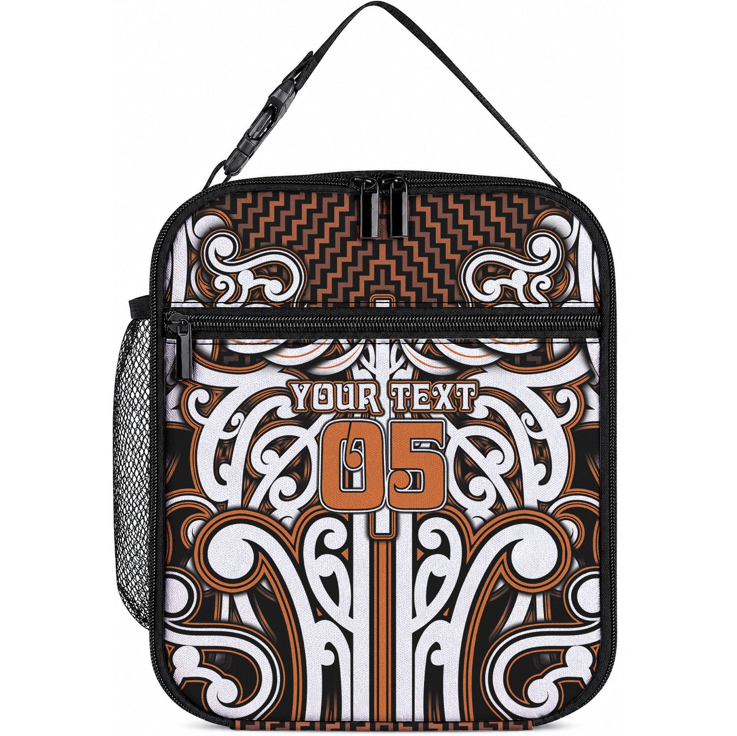 Custom Aotearoa Waikato Lunch Bag Maori Tribal Pattern Mix Poutama LT05 10.2 × 8.3 × 4.3 inch Orange - Polynesian Pride