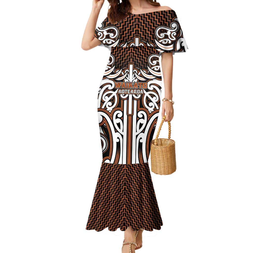 Custom Aotearoa Waikato Mermaid Dress Maori Tribal Pattern Mix Poutama