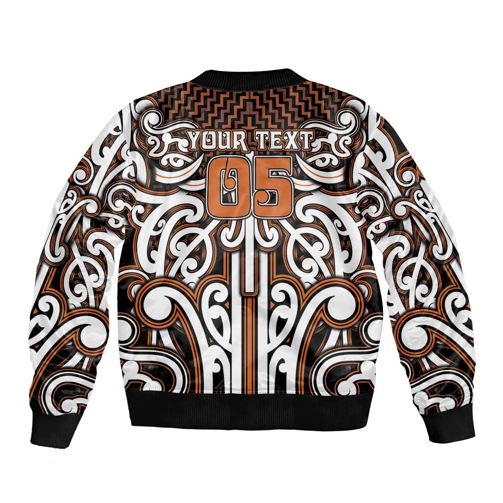 Custom Aotearoa Waikato Sleeve Zip Bomber Jacket Maori Tribal Pattern Mix Poutama