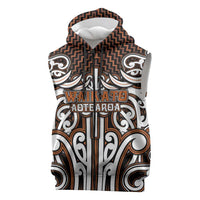 Custom Aotearoa Waikato Sleeveless Zip Hoodie Maori Tribal Pattern Mix Poutama LT05 Orange - Polynesian Pride