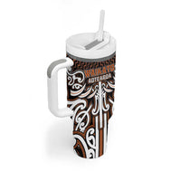 Custom Aotearoa Waikato Tumbler With Handle Maori Tribal Pattern Mix Poutama