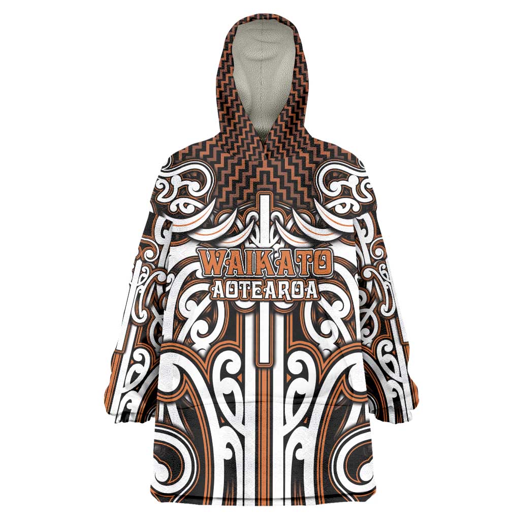 Custom Aotearoa Waikato Wearable Blanket Hoodie Maori Tribal Pattern Mix Poutama