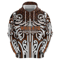 Custom Aotearoa Waikato Zip Hoodie Maori Tribal Pattern Mix Poutama