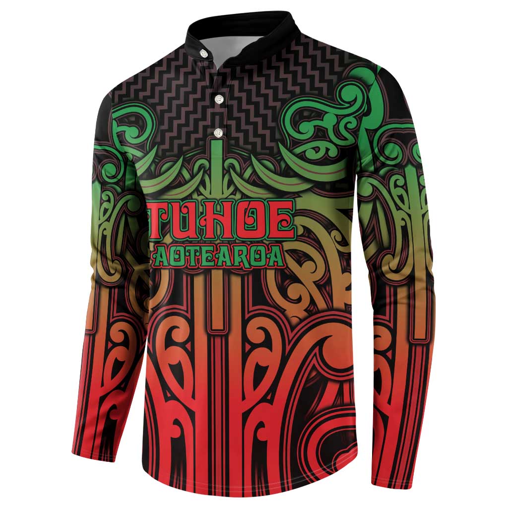 Custom Aotearoa Tuhoe Button Sweatshirt Maori Tribal Pattern Mix Poutama