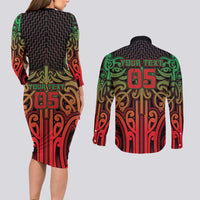 Custom Aotearoa Tuhoe Couples Matching Long Sleeve Bodycon Dress and Long Sleeve Button Shirt Maori Tribal Pattern Mix Poutama LT05 - Polynesian Pride