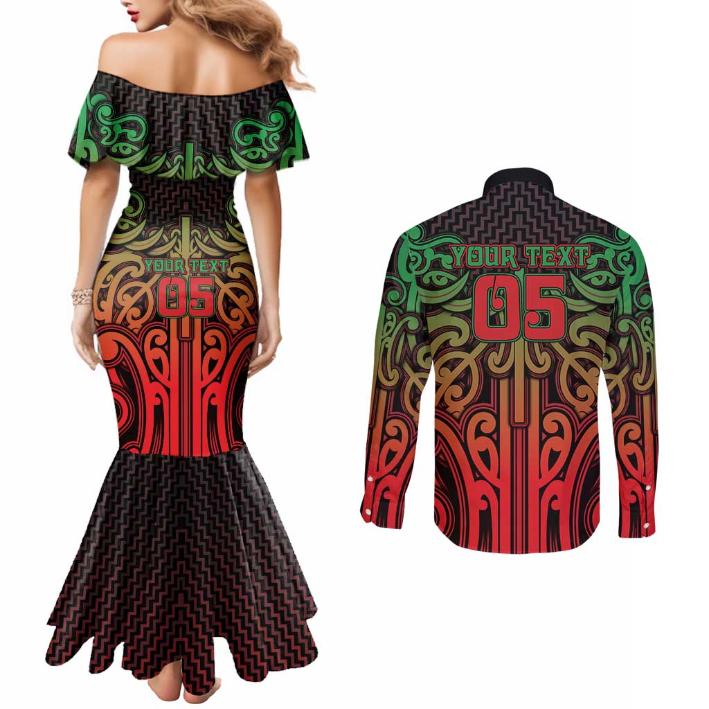 Custom Aotearoa Tuhoe Couples Matching Mermaid Dress and Long Sleeve Button Shirt Maori Tribal Pattern Mix Poutama LT05 - Polynesian Pride