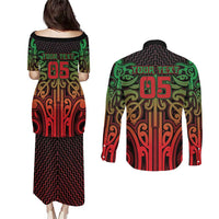 Custom Aotearoa Tuhoe Couples Matching Puletasi and Long Sleeve Button Shirt Maori Tribal Pattern Mix Poutama LT05 - Polynesian Pride