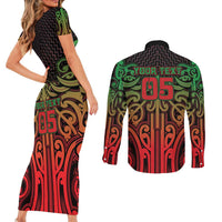 Custom Aotearoa Tuhoe Couples Matching Short Sleeve Bodycon Dress and Long Sleeve Button Shirt Maori Tribal Pattern Mix Poutama LT05 - Polynesian Pride