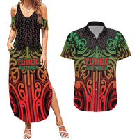 Custom Aotearoa Tuhoe Couples Matching Summer Maxi Dress and Hawaiian Shirt Maori Tribal Pattern Mix Poutama LT05 Black - Polynesian Pride