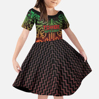 Custom Aotearoa Tuhoe Family Matching Long Sleeve Bodycon Dress and Hawaiian Shirt Maori Tribal Pattern Mix Poutama LT05 Daughter's Dress Black - Polynesian Pride