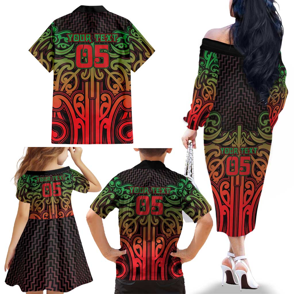 Custom Aotearoa Tuhoe Family Matching Off The Shoulder Long Sleeve Dress and Hawaiian Shirt Maori Tribal Pattern Mix Poutama LT05 - Polynesian Pride