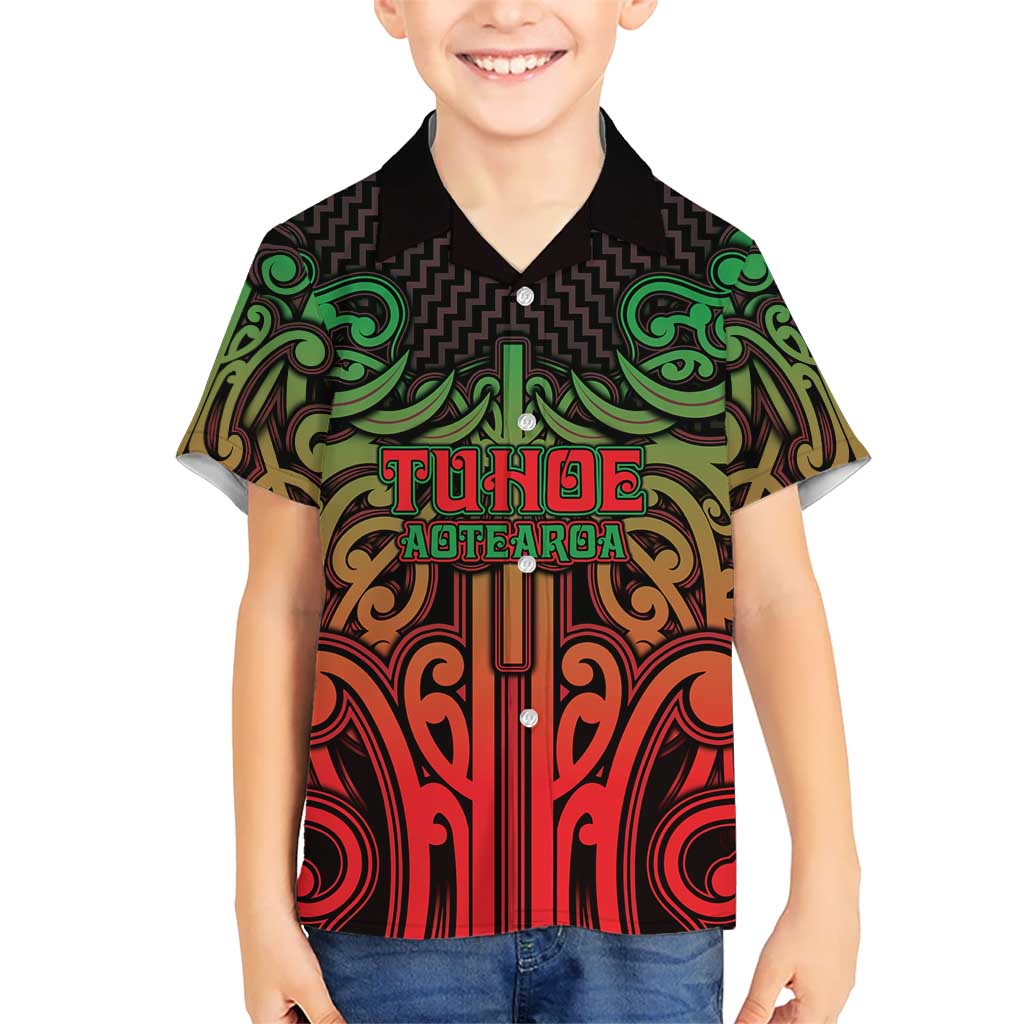 Custom Aotearoa Tuhoe Family Matching Off The Shoulder Long Sleeve Dress and Hawaiian Shirt Maori Tribal Pattern Mix Poutama LT05 Son's Shirt Black - Polynesian Pride