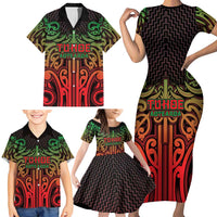 Custom Aotearoa Tuhoe Family Matching Short Sleeve Bodycon Dress and Hawaiian Shirt Maori Tribal Pattern Mix Poutama LT05 - Polynesian Pride
