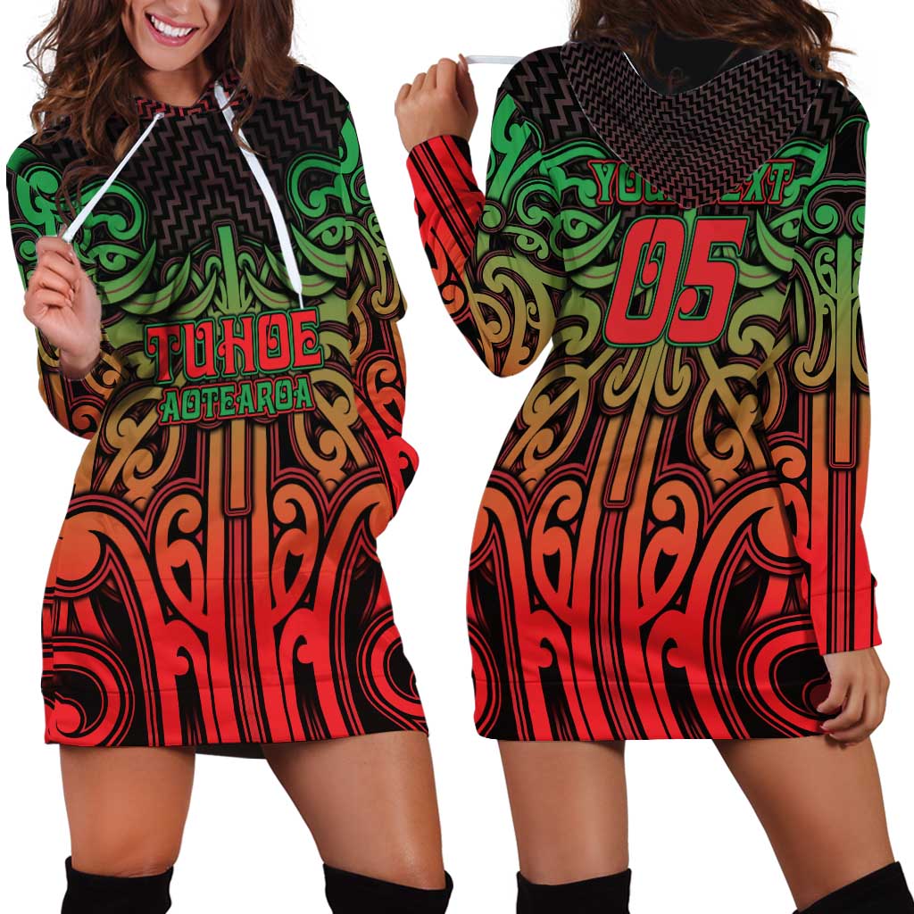 Custom Aotearoa Tuhoe Hoodie Dress Maori Tribal Pattern Mix Poutama