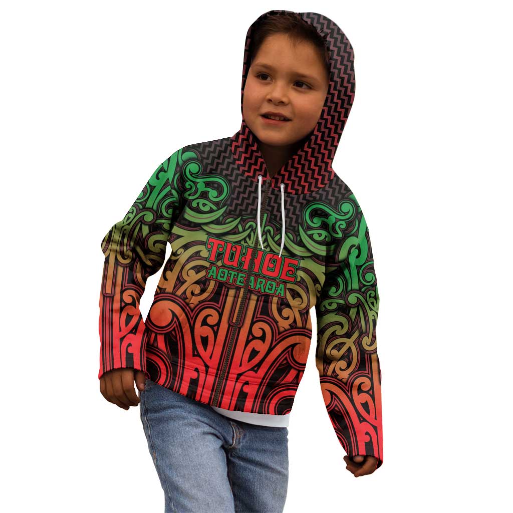 Custom Aotearoa Tuhoe Kid Hoodie Maori Tribal Pattern Mix Poutama