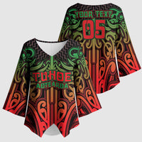 Custom Aotearoa Tuhoe Kimono Sleeve Blouse Maori Tribal Pattern Mix Poutama