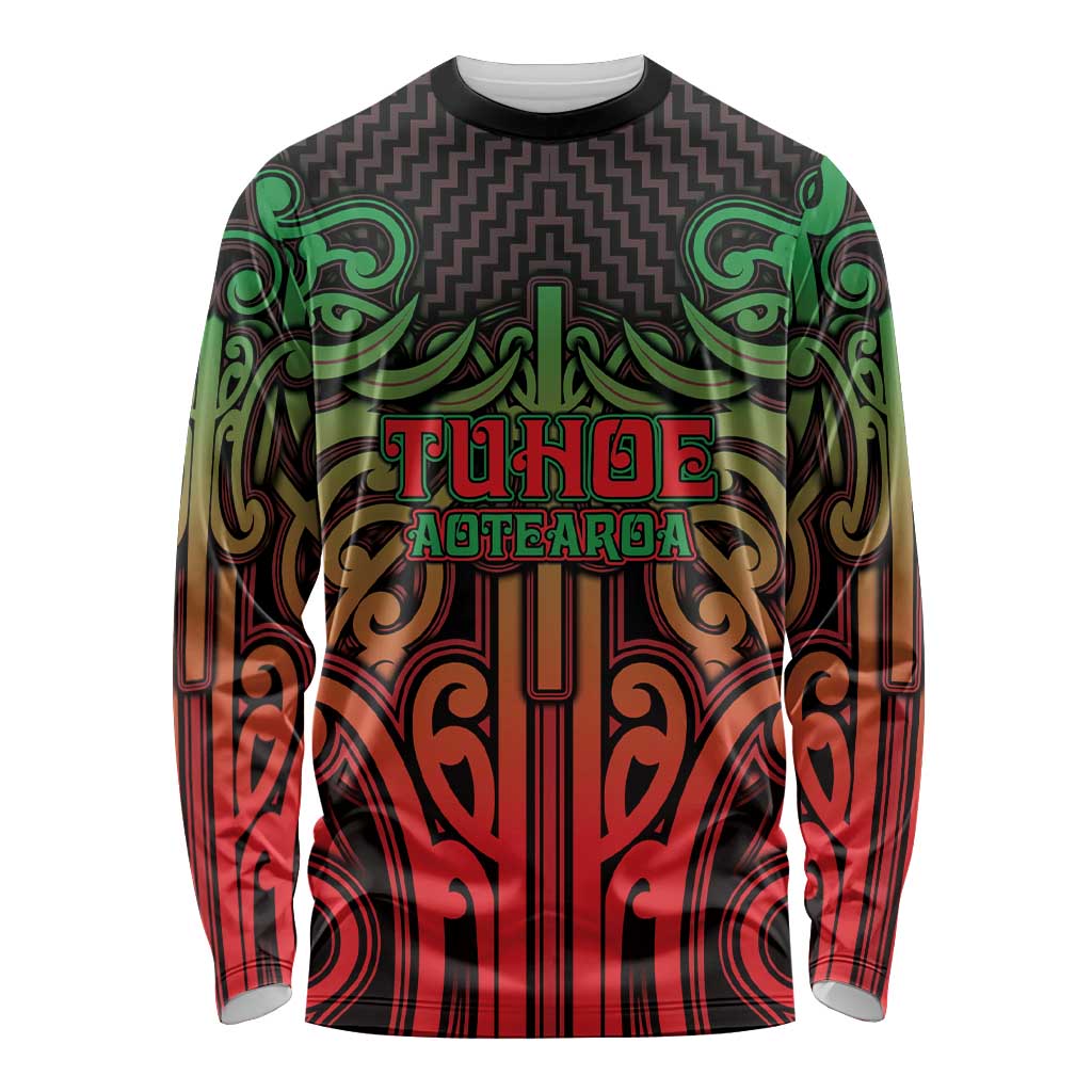 Custom Aotearoa Tuhoe Long Sleeve Shirt Maori Tribal Pattern Mix Poutama