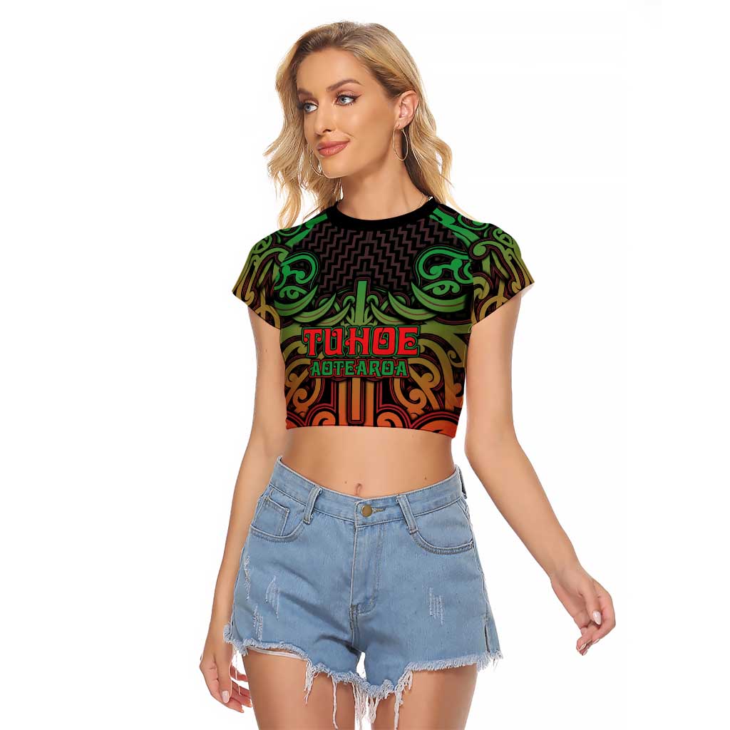 Custom Aotearoa Tuhoe Raglan Cropped T Shirt Maori Tribal Pattern Mix Poutama