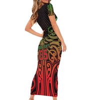Custom Aotearoa Tuhoe Short Sleeve Bodycon Dress Maori Tribal Pattern Mix Poutama