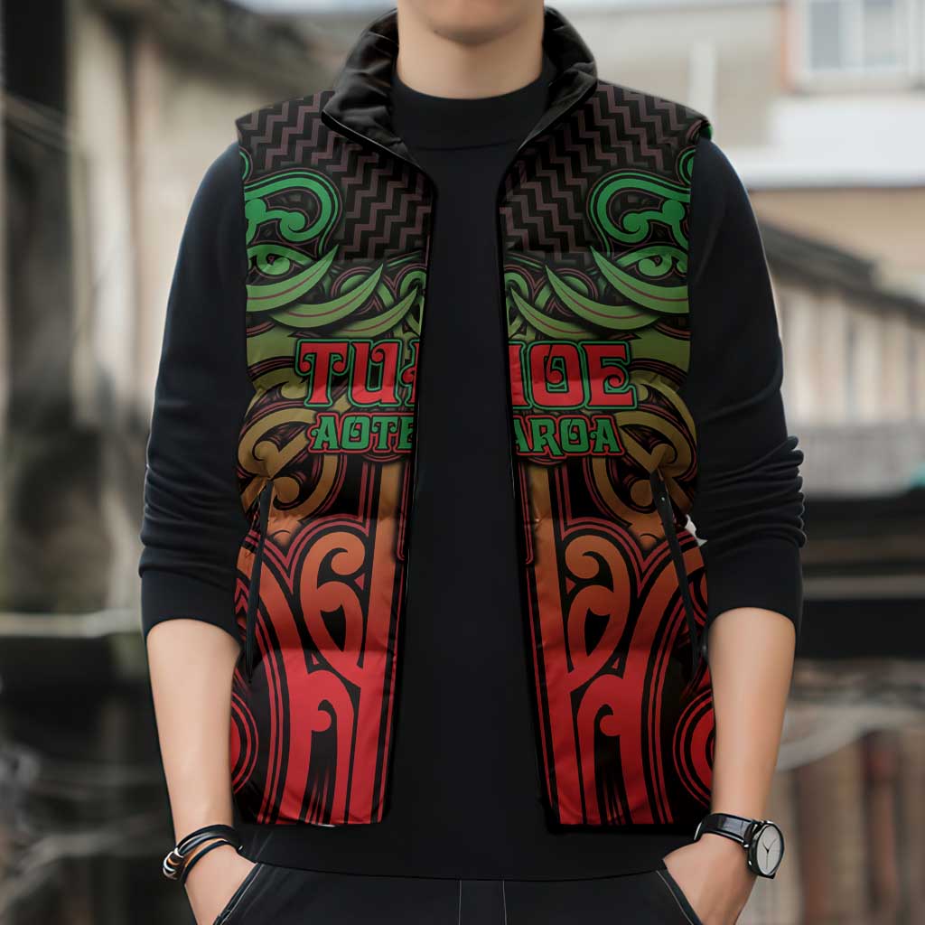 Custom Aotearoa Tuhoe Sleeveless Puffer Jacket Maori Tribal Pattern Mix Poutama
