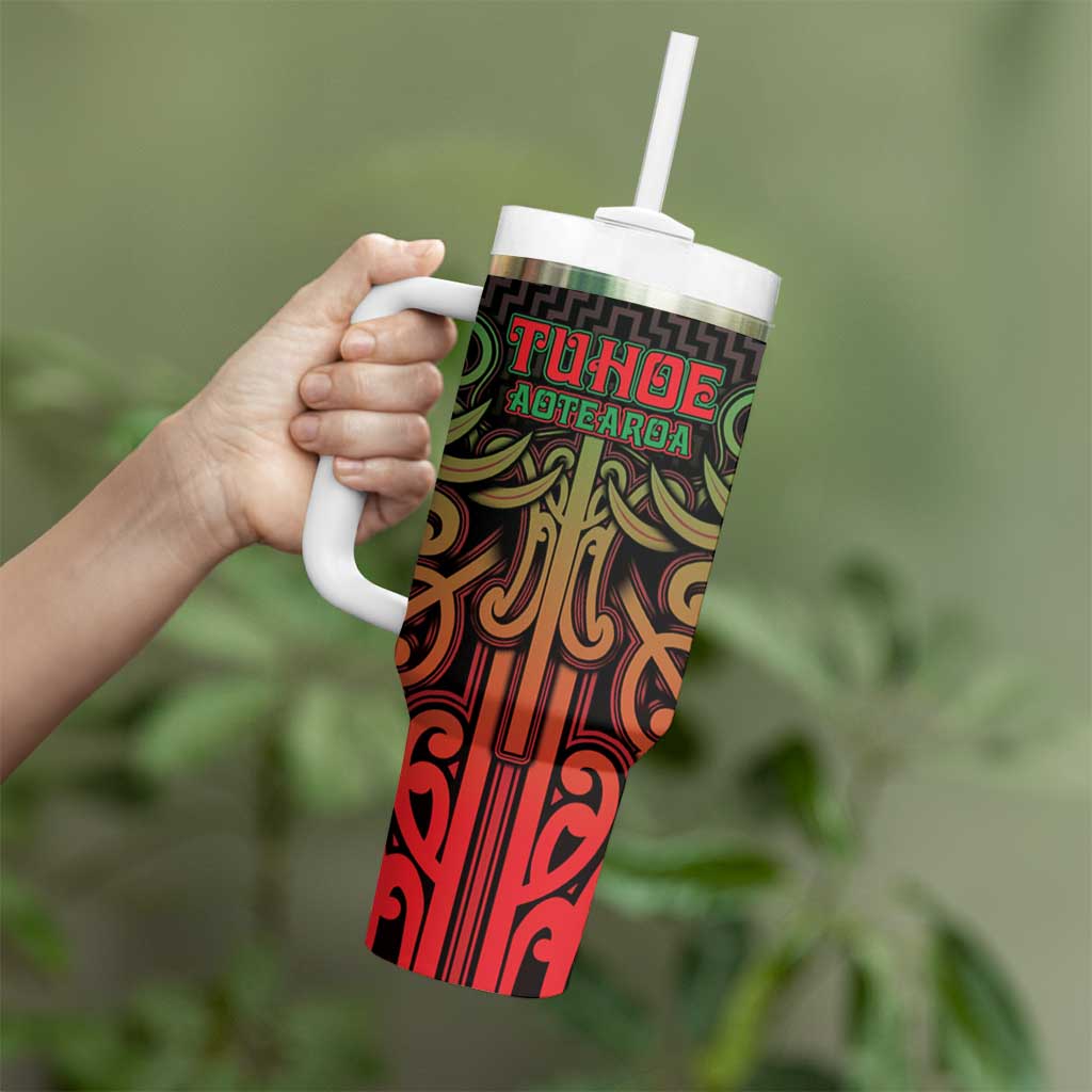 Custom Aotearoa Tuhoe Tumbler With Handle Maori Tribal Pattern Mix Poutama