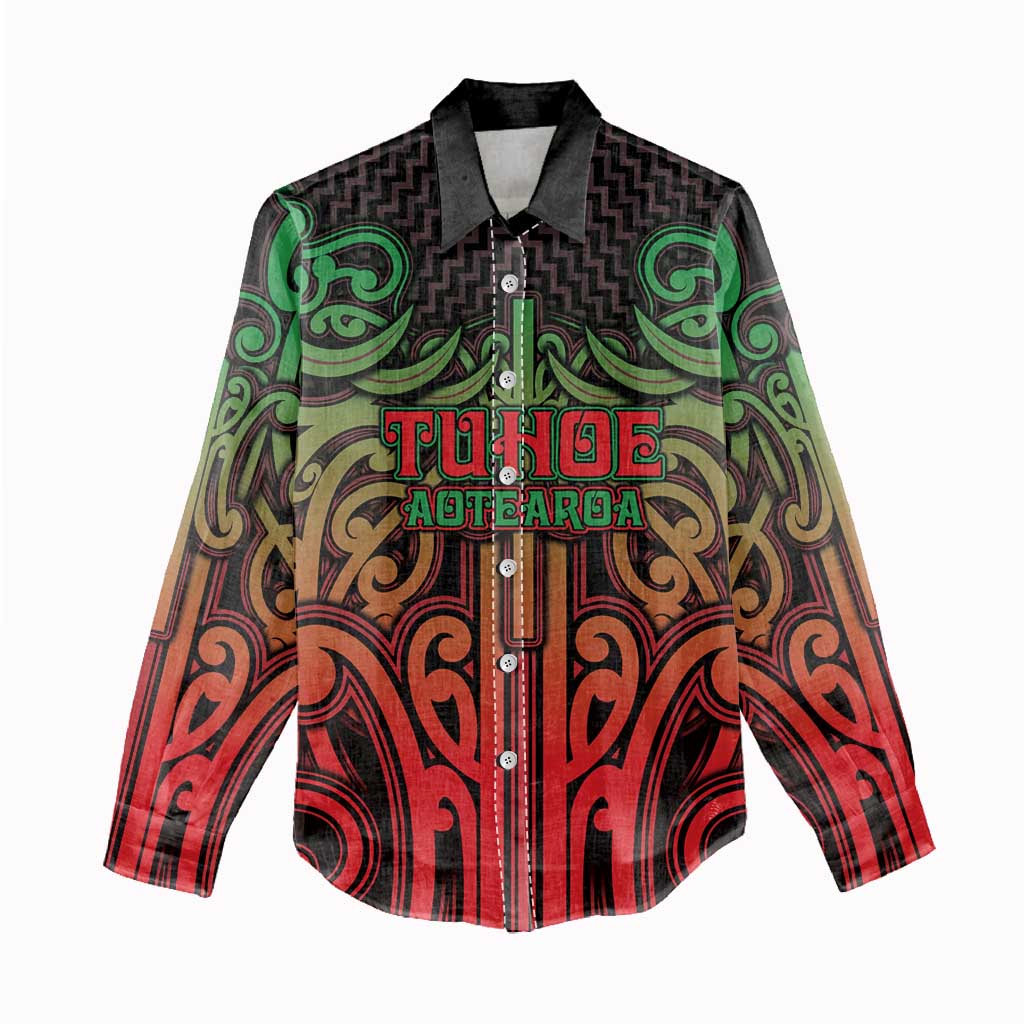 Custom Aotearoa Tuhoe Women Casual Shirt Maori Tribal Pattern Mix Poutama