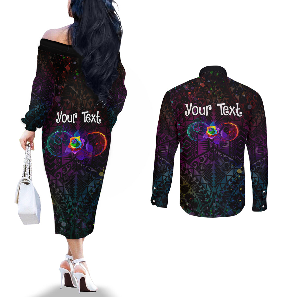 I See Your True Colors Personalised Couples Matching Off The Shoulder Long Sleeve Dress and Long Sleeve Button Shirt Autism Awareness LT05 - Polynesian Pride