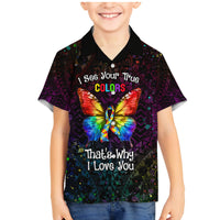 I See Your True Colors Personalised Family Matching Mermaid Dress and Hawaiian Shirt Autism Awareness LT05 Son's Shirt Black - Polynesian Pride
