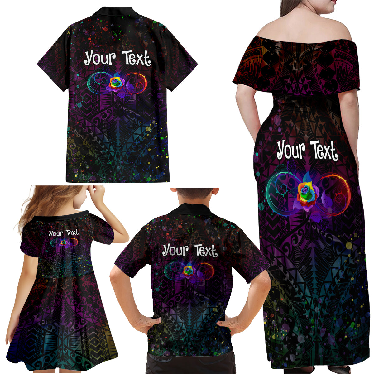 I See Your True Colors Personalised Family Matching Off Shoulder Maxi Dress and Hawaiian Shirt Autism Awareness LT05 - Polynesian Pride