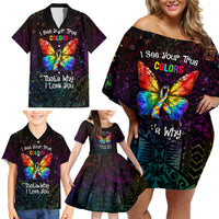 I See Your True Colors Personalised Family Matching Off Shoulder Short Dress and Hawaiian Shirt Autism Awareness LT05 - Polynesian Pride