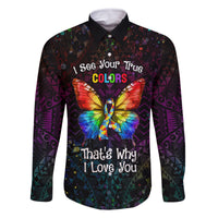 I See Your True Colors Personalised Family Matching Off Shoulder Short Dress and Hawaiian Shirt Autism Awareness LT05 Dad's Shirt - Long Sleeve Black - Polynesian Pride